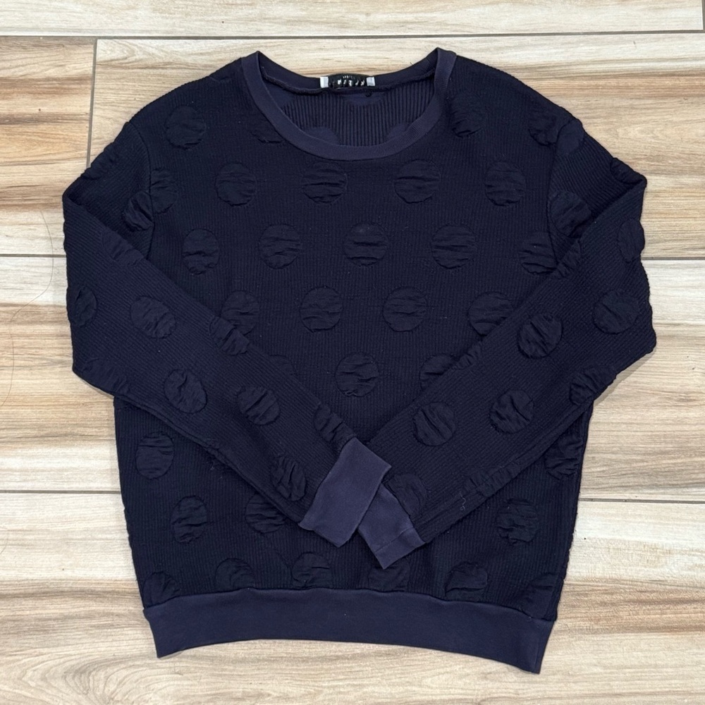 Sandro Navy Textured Crewneck Sweater